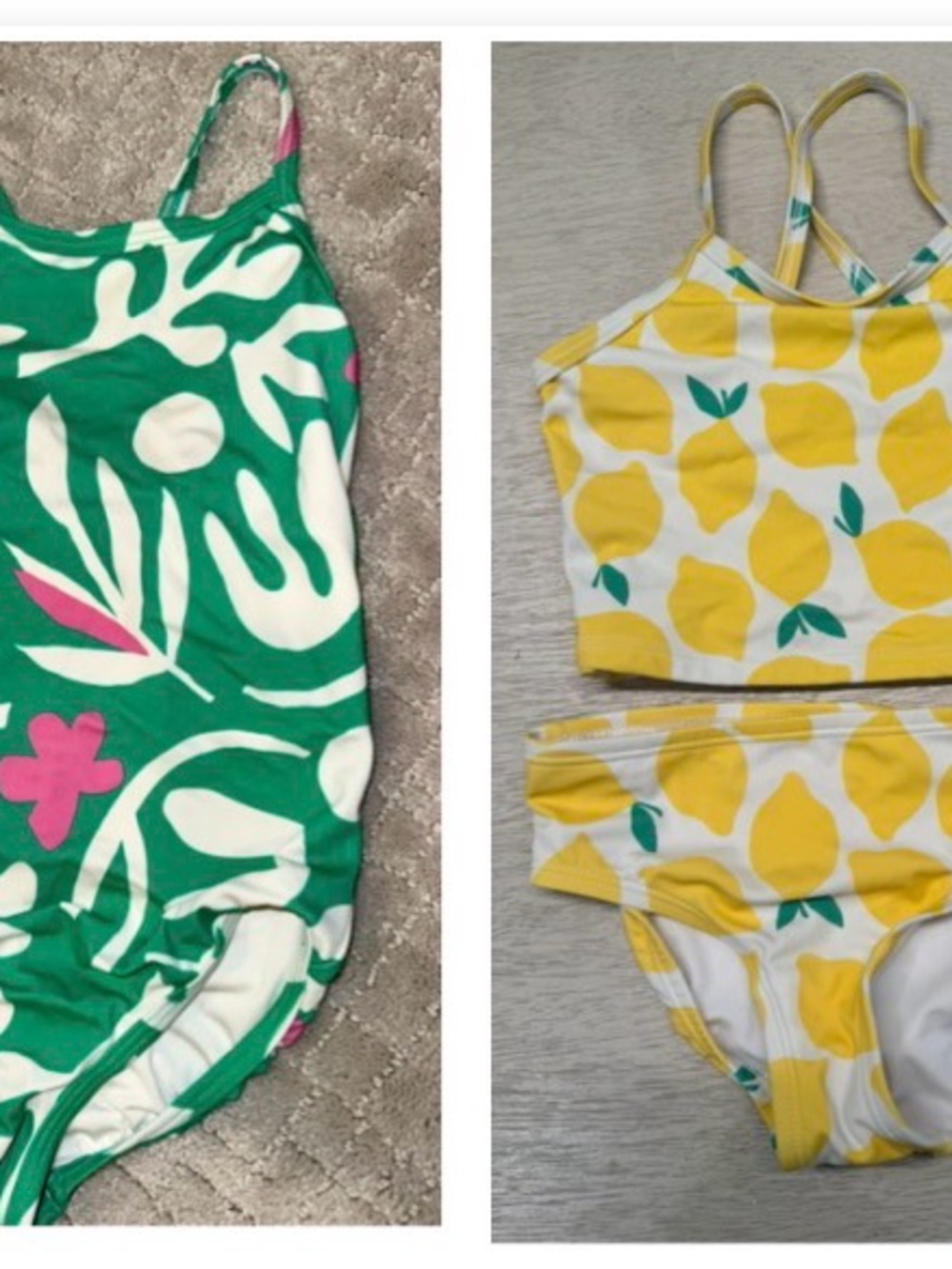 Hannah Andersson sz5 Green One-Piece Swimsuit & Yellow Lemon Two-Piece Set